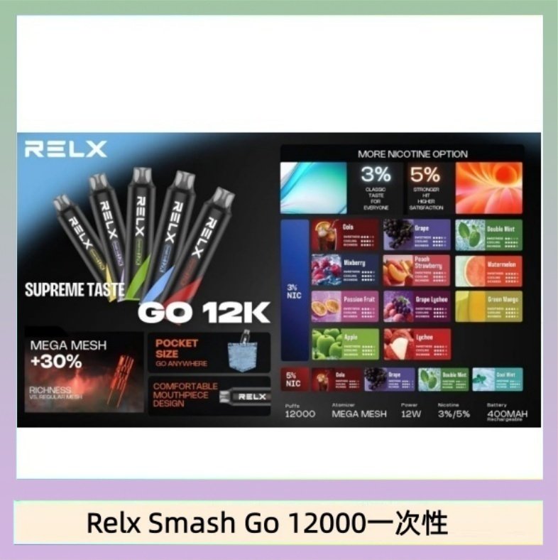 Relx Smash Go 12000 Puffs 一次性電子煙拋棄式12W輸出